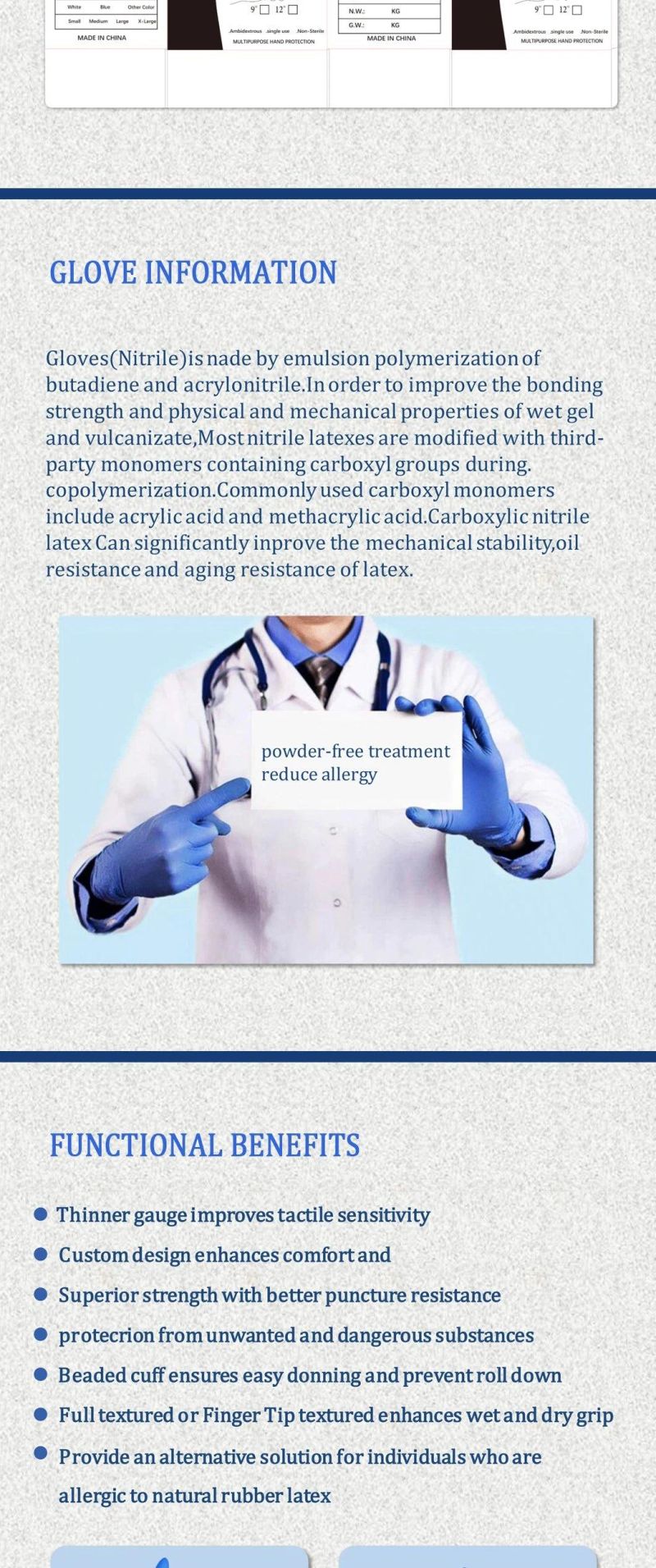 Blue/Black Cheap High Powdered Made in China Competitive Manufacturer Price Food Grade Disposable Large Nitrile Latex Medical Examination Gloves