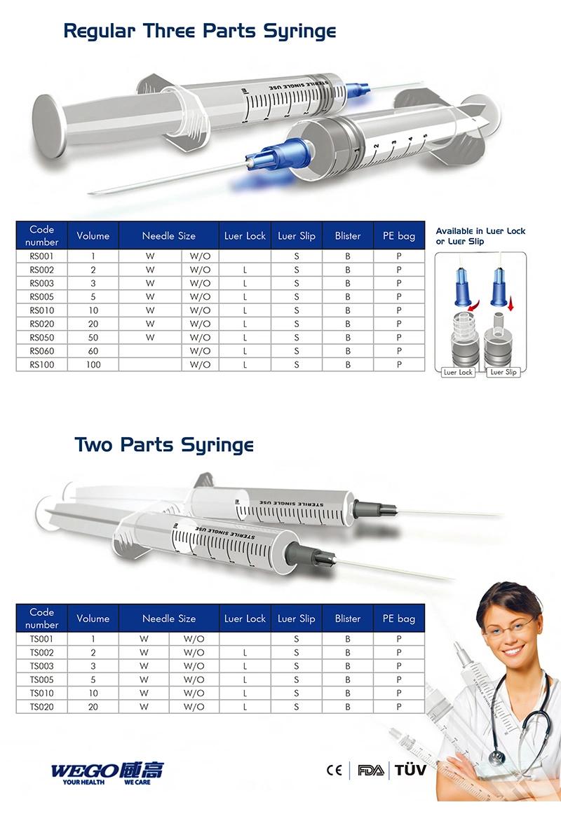 1ml 3 Ml 5ml 10ml 20ml 60ml Disposable Plastic Sterile Luer Lock Syringes with Needle