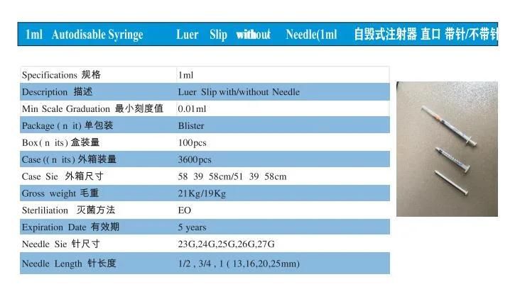 Vaccine Syringe 1ml/2ml/3ml W/O Needel