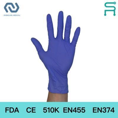 Powder Fre Nitrile Gloves 510K En455 Disposable Nitrile Examination Gloves