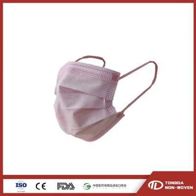 Pink Color Mask with Same Color Elastic Disposable 3 Ply Non-Woven Medical Face Mask