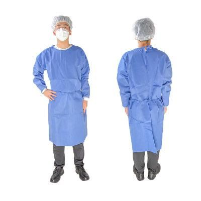 Laboratory Protection Isolation Gown Blue Nonwoven Fabric 45GSM Waterproof Isolation Gown
