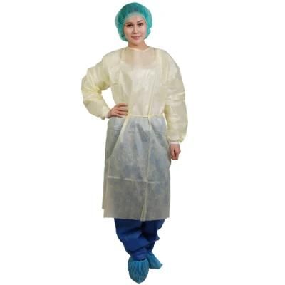 CE &amp; ISO13485 Certificated SMS/PP+PE Waterproof Isolation Gown Elastic/Knitted Cuff Disposable EU Standard Hospital Uniform