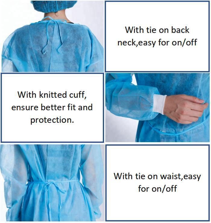 Floor Price Selling PP+PE Disposable Isolation Gown with Knitted Cuff PPE