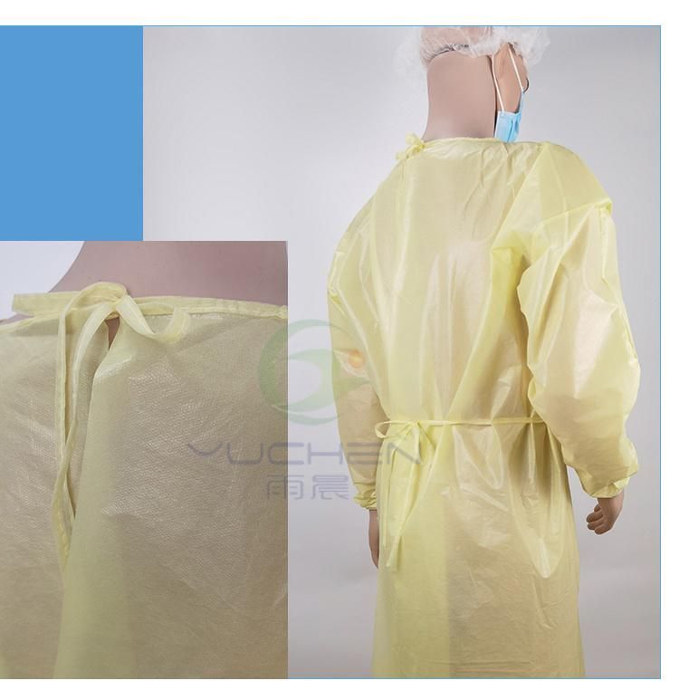 2022 Personal Protective Clothing 30GSM PP+PE Isolation Gown with Elastic Cuff