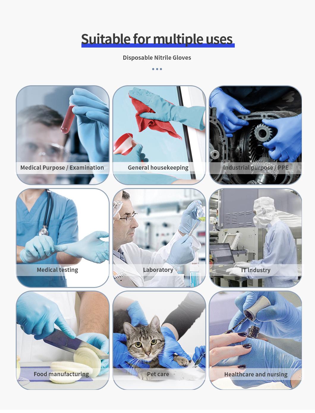 Wholesale Rubber Non-Latex Medical Protective Examination Gloves Safety Eco-Friendly Disposable Medical Nitrile Gloves