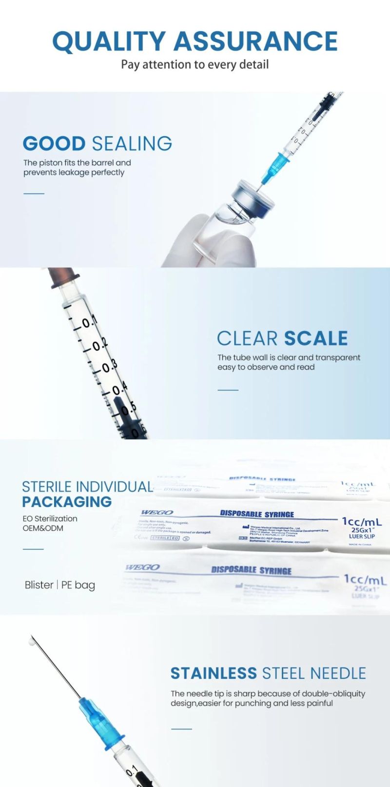 Hypodermic Disposable Medical Syringe with Needle