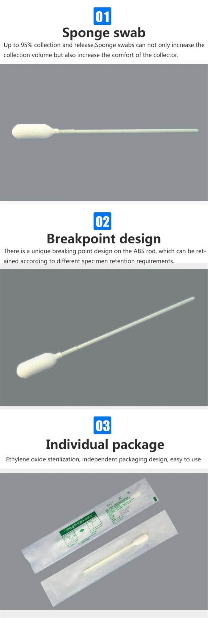 Sampling Sponge Medical Oral Swab for Anterior Nasal Clinical Diagnostic Nasopharyngeal Swab