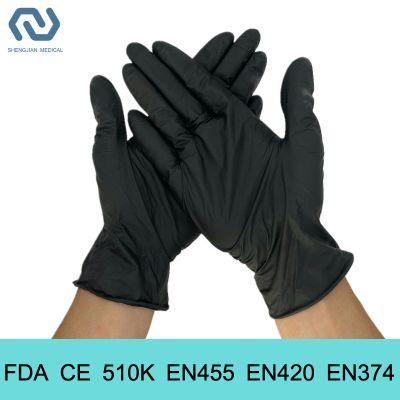Powder Free Disposable Black Nitrile Gloves with FDA CE 510K En455