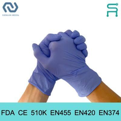 Powder Free 510K En455 FDA CE Disposable Nitrile Examination Gloves for Hospital Use