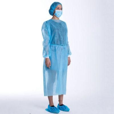 Disposable Blue Non Sterile Protection Clothing Non Woven Elastic and Knitted Cuffs Isolation Gown