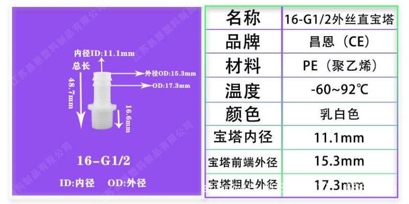 High Temperature Resistance and Corrosion Resistance PP Plastic 6-Point External Thread Oxygen Pagoda 4-Point External Thread Head Straight Connector