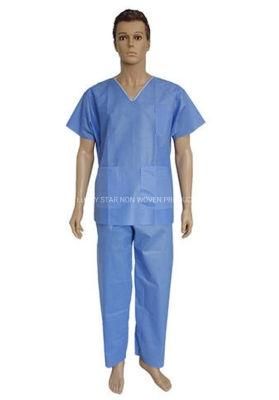 Lucky Star Disposable Scrub Suit, PP/SMS/PP+PE, with Pockets or Not, V-Neck, Round Neck, Short Sleeve, Waterproof Gown, Latex Free