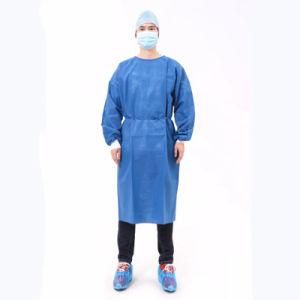 High Quality Non-Woven Disposable Blue Isolation Gown with Knitted Cuff