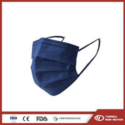 Blue Color Mask with Same Color Elastic Mask Disposable 3 Ply Medical Non-Woven Face Mask Flat Elastic