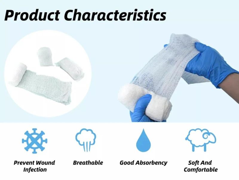 HD5 Absorbent Sterile Roll Compress Crinkle Cotton Fluff Bandage for Medical Care