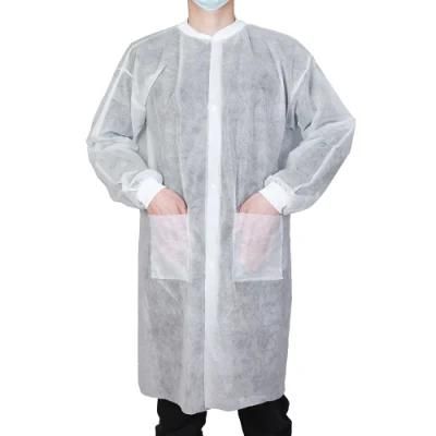 Disposable Polypropylene Lab Coat / Jackets with Pockets White /Blue