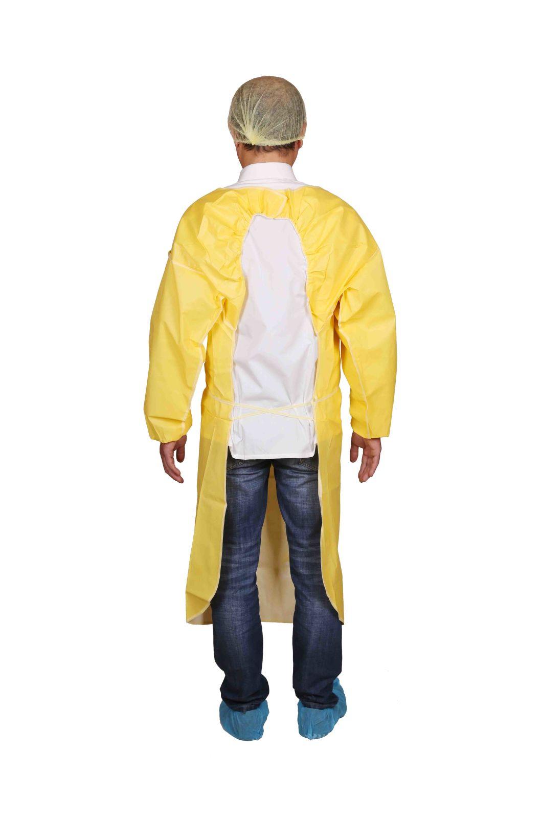 Disposable Gown Ultrasonic Welding SMS Surgical Gown with Tie Yellow Color