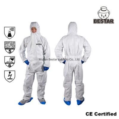CE Certified Waterproof Nonwoven Disposable Microporous Film Type 5/6 Virus Protection Medical Coverall