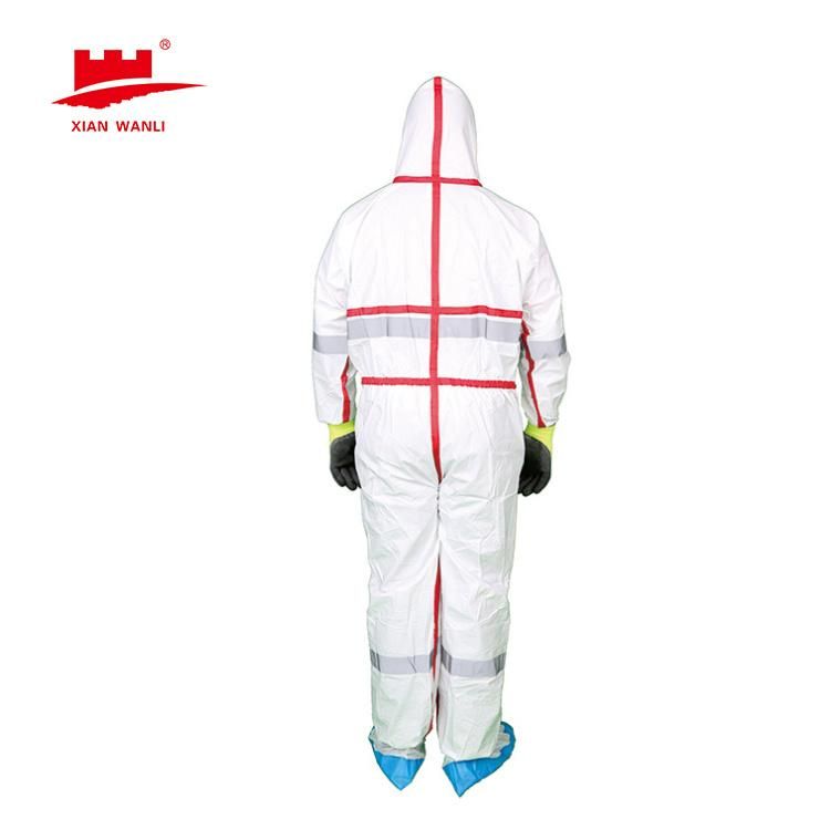 Disposable Non-Woven Coverall Microporous Coverall Type 5/6 with Heated Sealing Tapes for Chemical Splashes