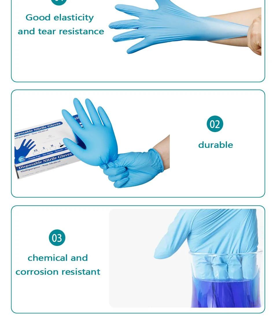 Manufacturer of Blue Disposable Powder Free Safety Gloves Laboratory High Quality Nitrile Gloves