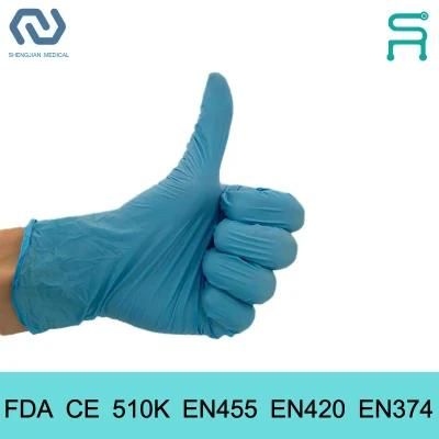 Powder Free FDA CE 510K En455 Disposable Nitrile Examination Gloves with Free Sample