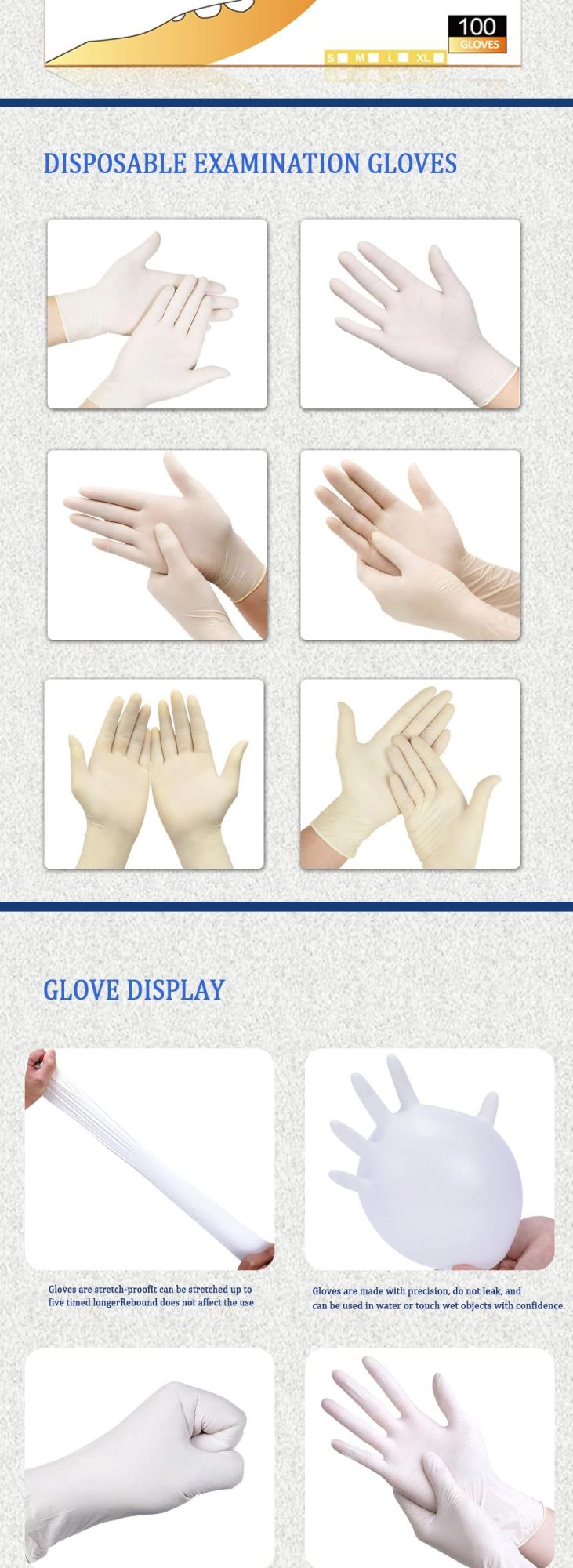 Factory with CE and FDA in Stock Disposable Nitrile Latex Glove Medical Examination Large Gloves