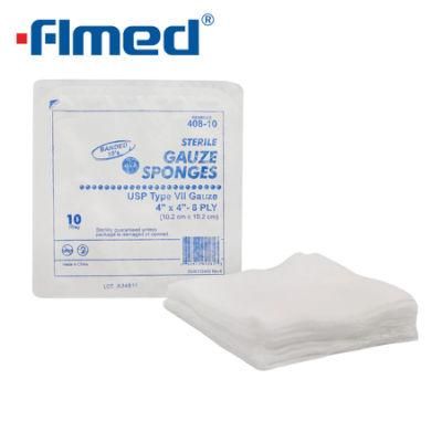 Medical Wound Dressing Supply Folded 17 Threads 10*10 Cm 8 Ply Gauze Sponge Pads