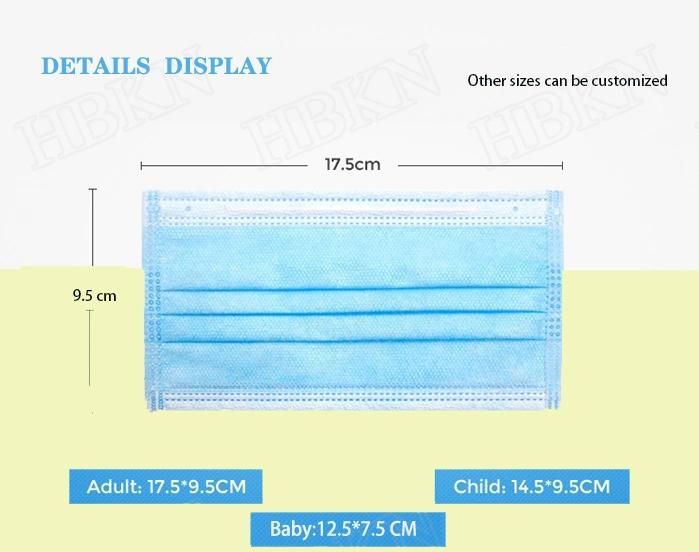 Environmentally Wind Proof Anti-Bacterial Protective Bfe99 PP Nonwoven Disposable Latex Free Supplier Surgical Dental Face Mask