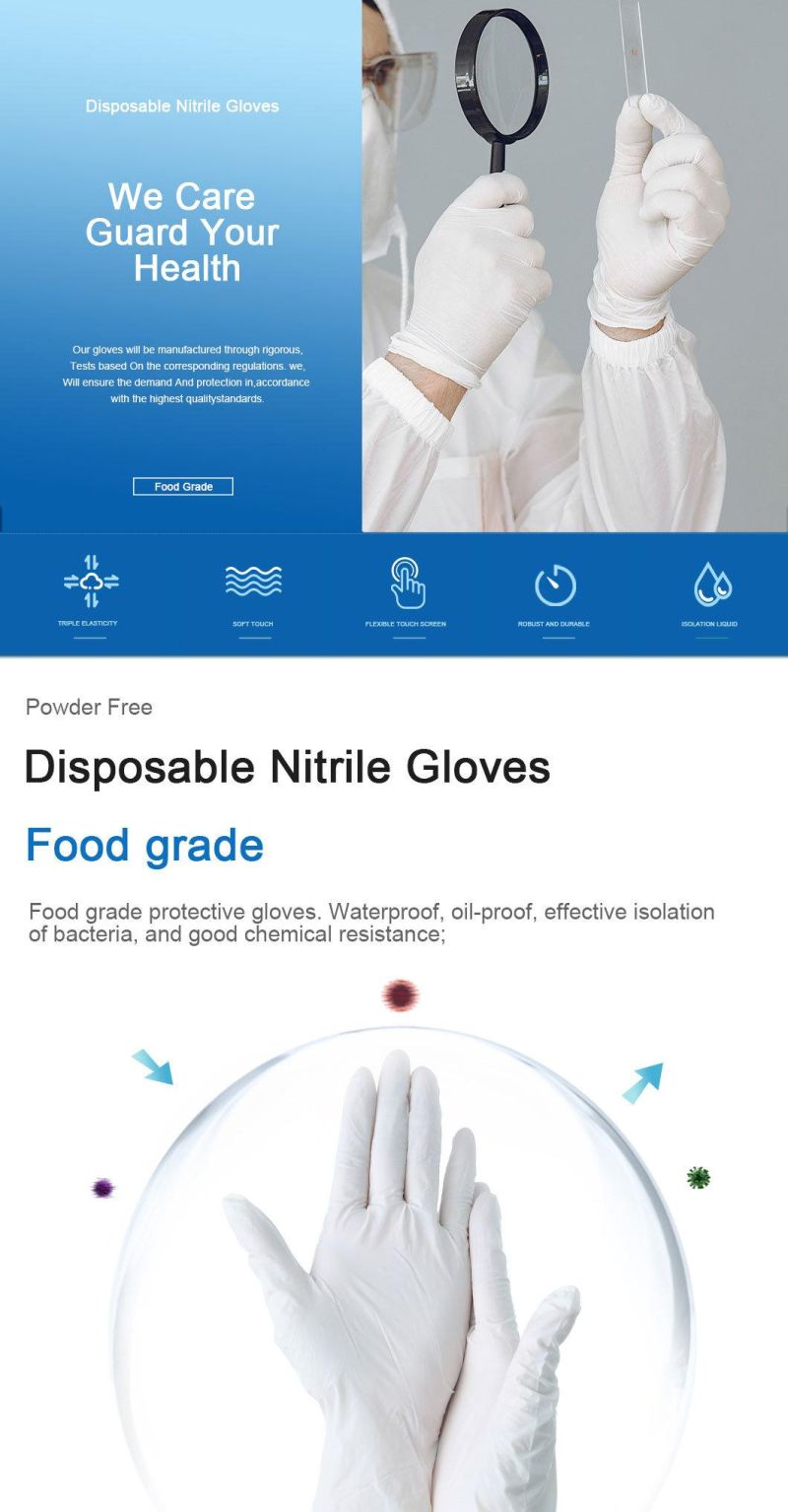 Xs-XL Disposable Powder Free Blue Nitrile Gloves