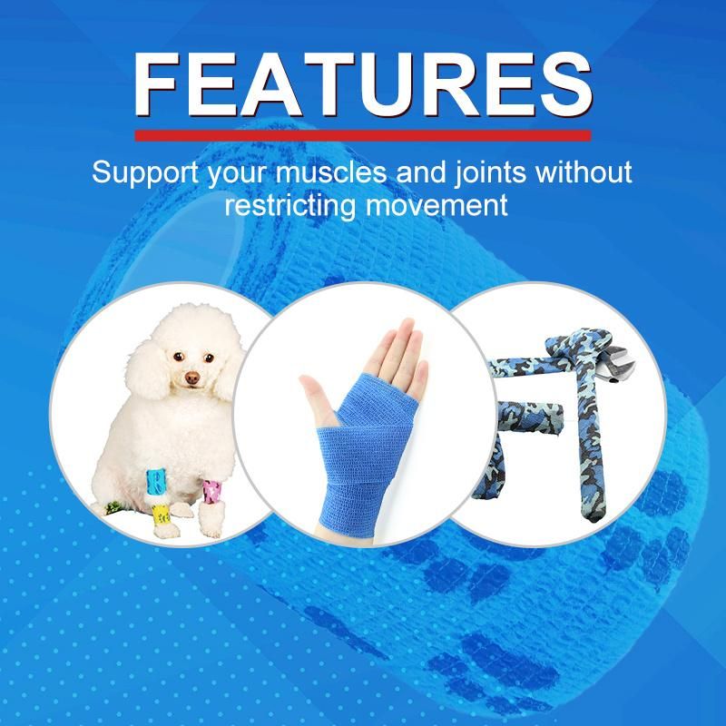 Medical Cohesive Bandage Wrap 6pk - 3in X 15FT Pet Bandage Tape Blue Self Adhesive Dressing Rolls with Paw Prints