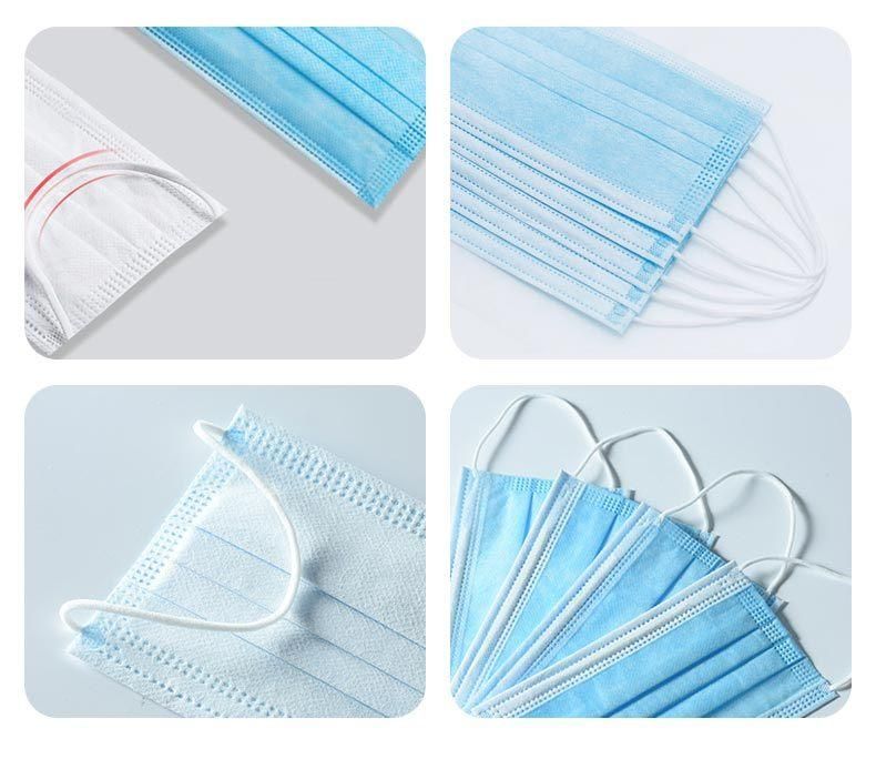 White Blue Polypropylene Nonwoven Fabric Cheap Price Safety Masks Disposable Medical Masks 3 Ply Masks Disposable Surgical Masks with Elastic Ear-Loops/Tie-on
