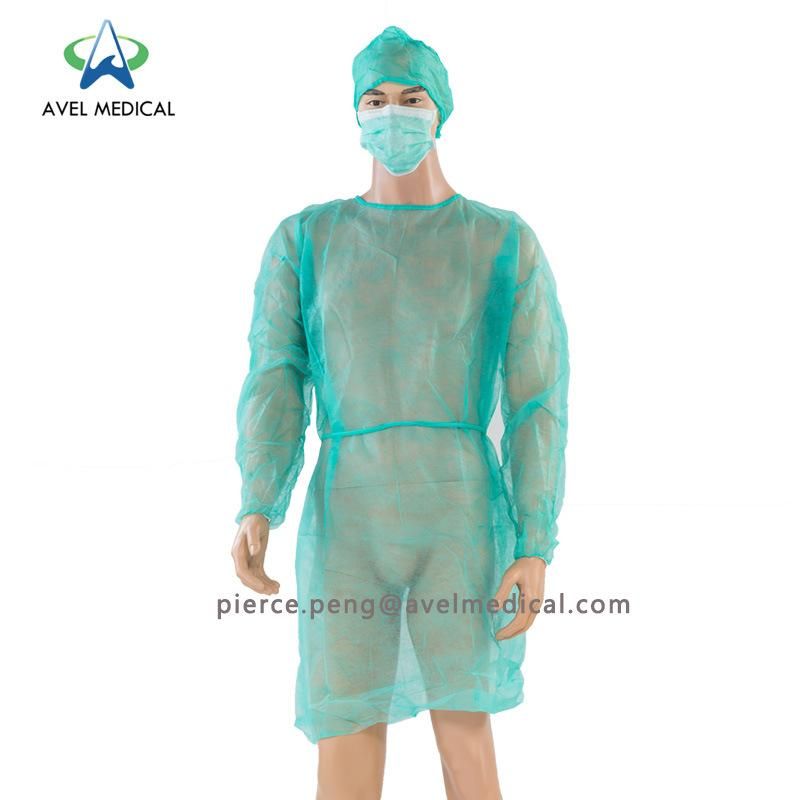 Disposable Fluid Resistant Non-Woven Protective Isolation Gown PP, PP+PE with Elastic Cuff or Velcro