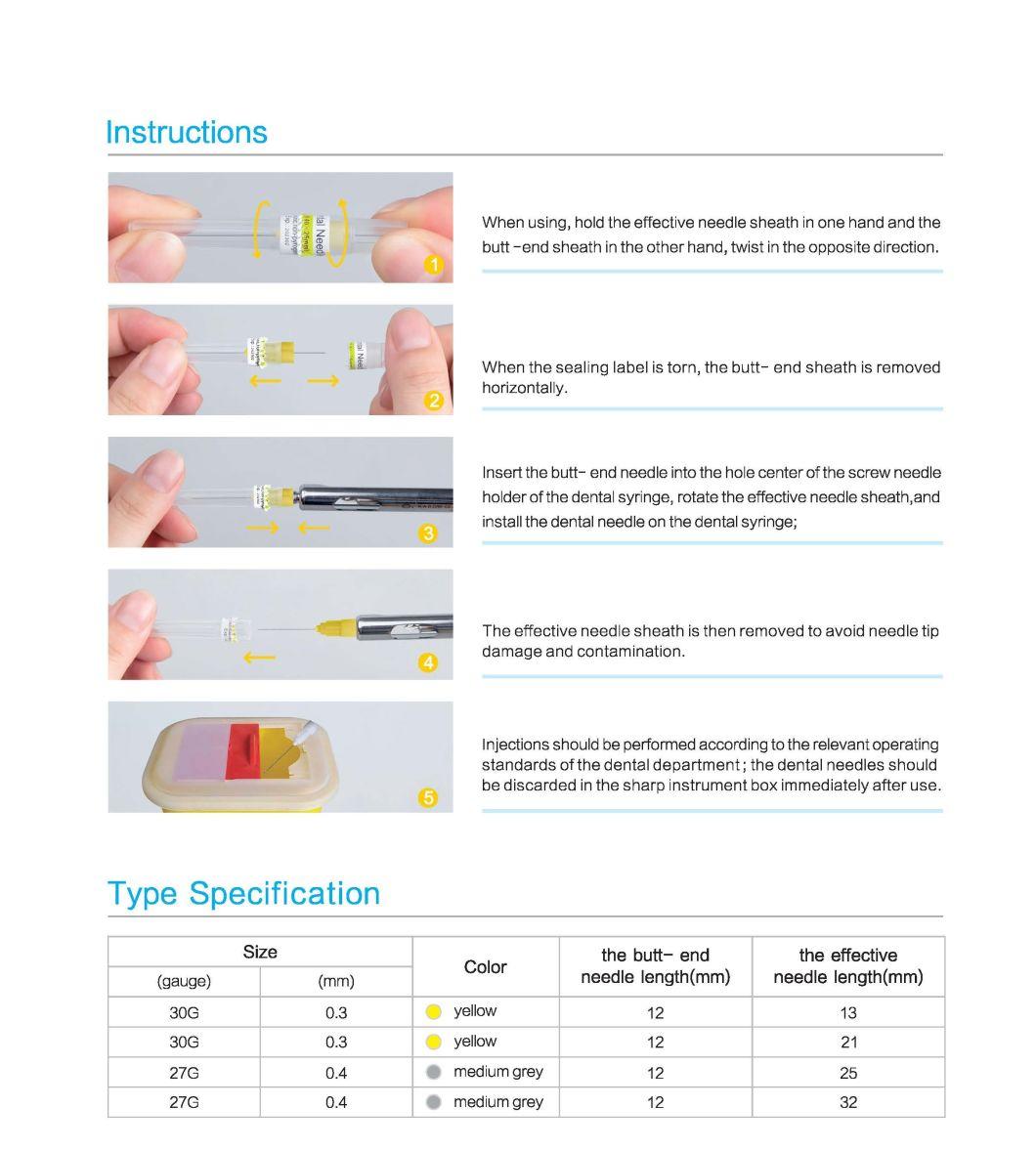 Sterilized Medical Use 27g 30g Disposable Anesthesia Use Dental Needle