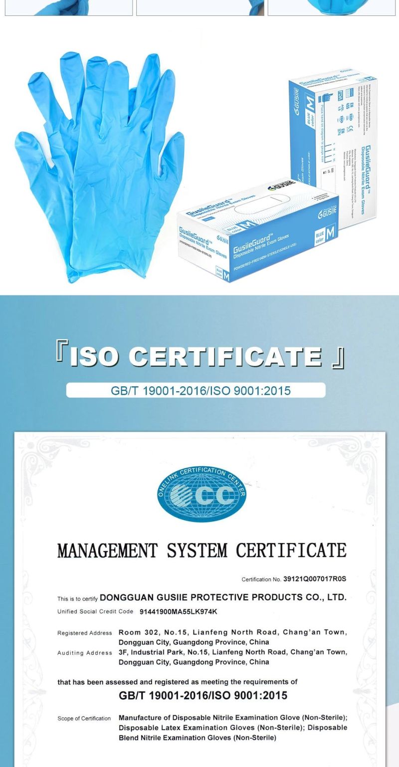 CE Approved Disposable Blue Examination Nitrile Gloves Exam Glove