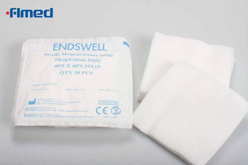 Medical Wound Dressing Supply Folded 17 Threads 10*10 Cm 8 Ply Gauze Sponge Pads
