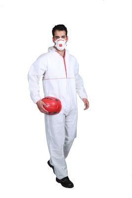 White/Blue Disposable SMS Type 5/6 Coverall with Stitched Seam/Hood