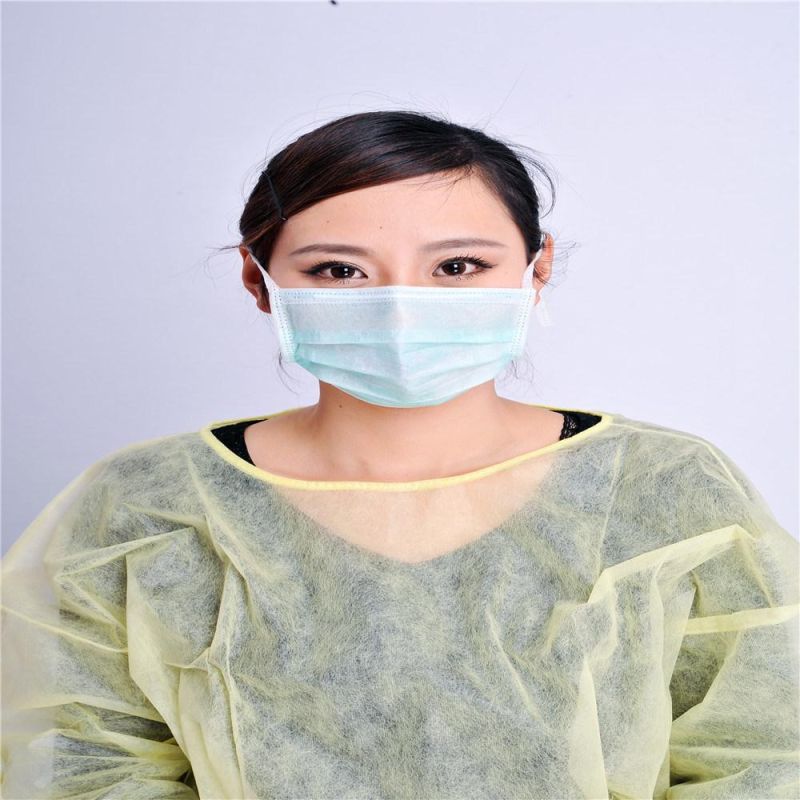 Disposable Isolation Gown Polypropylene Lab Gowns Knit Cuff Long Sleeve Blue