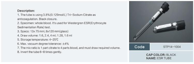 Disposable ESR Tube 3.8% Sodium Citrate Vacuum Blood Collection Tube