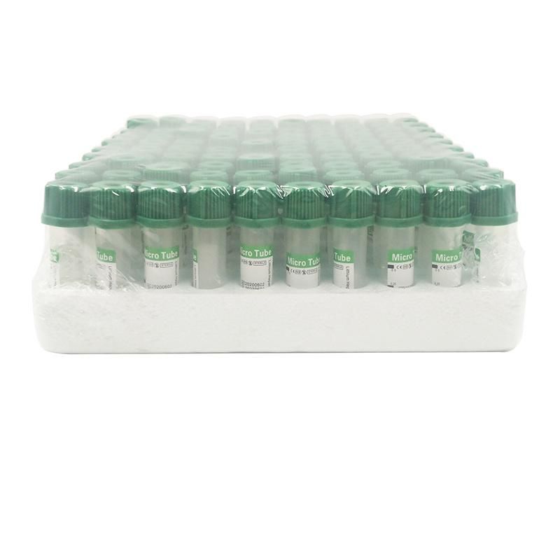 Disposable Mini 0.25/0.5ml Lithium Heparin Vacuum Blood Collection Tube Micro Blood Tube Green Cap for Laboratory Blood Test