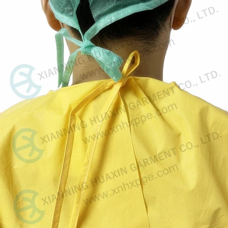 Cg Type Pb3b AAMI Level 4 En13795 Surgical Gown PE Coated SMS Yellow Chemical Resistant Disposable Apron Medical Use Isolation Gown