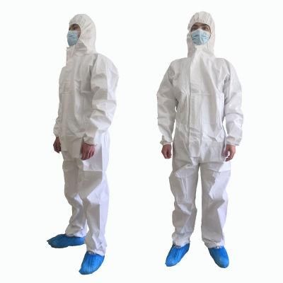 Guardwear Type 4 5 6 En14126 Hooded Full Body Hazmat PPE Suit Disposable Protective Coverall