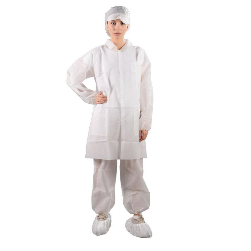 Disposable Nonwoven PP/ SMS Lab Coat for Laboratotry and Hospital