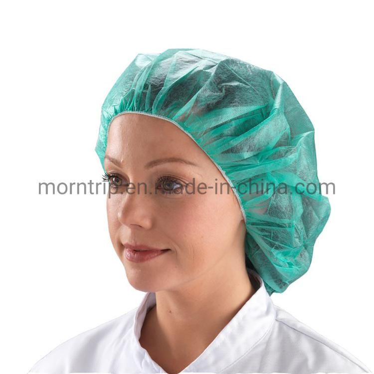 Green Polypropylene Cleaning Pleated Disposable Mob Cap with Double Elastic