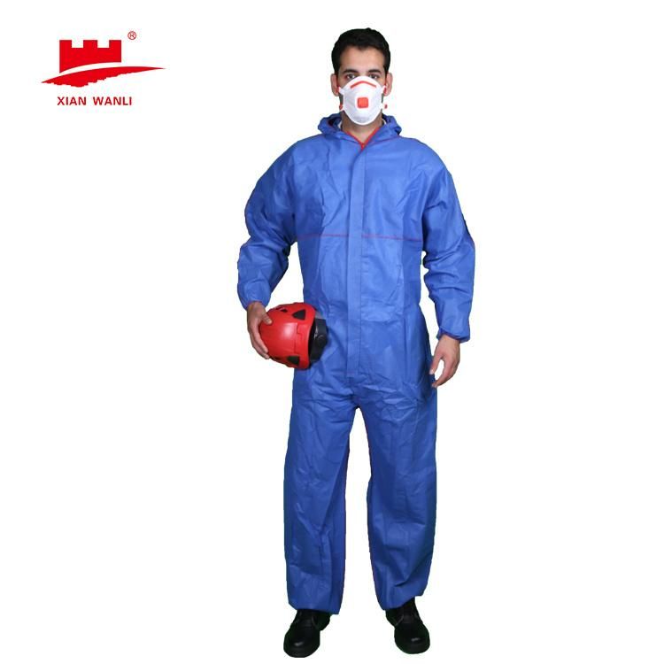 Disposable 63GSM Breathable Film Workwear Protection Coverall Without Shoecover with Single Flap