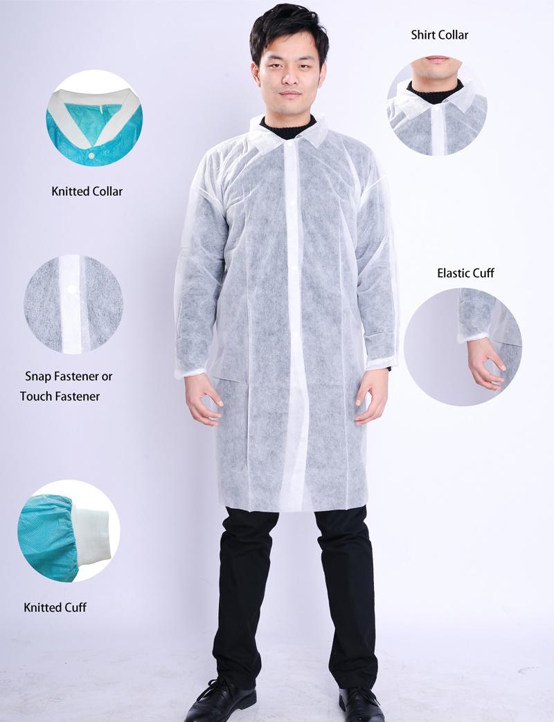 Nonwoven Working Suit Disposable Lab Coats with Knitted Cuff