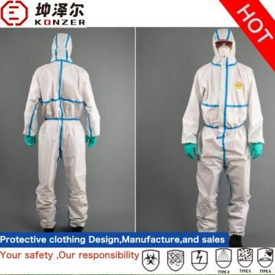 China Disposable Konzer 1 PCS/Bag, 50 Bags/Carton Industrial Chemical Gown Surgical Protective Overalls