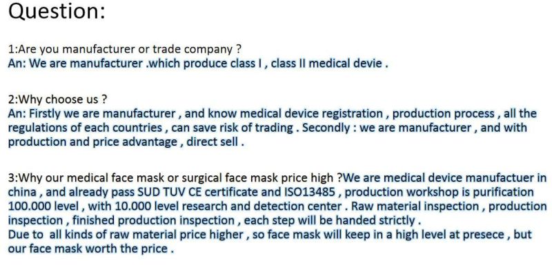 Blue Nonwoven Medical Face Mask Type I/Level 1 for Anti Virus