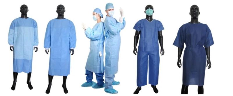 Sterile Disposable Reinforced Surgical Gown with Long Sleeves and Knitted Cuff