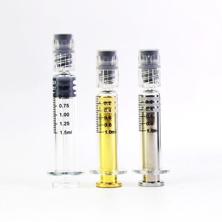 Disposable 1ml 2.25ml Concentrate Oil Glass Syringe with Gold Silver Metal Plunger PS Three Parts Needle